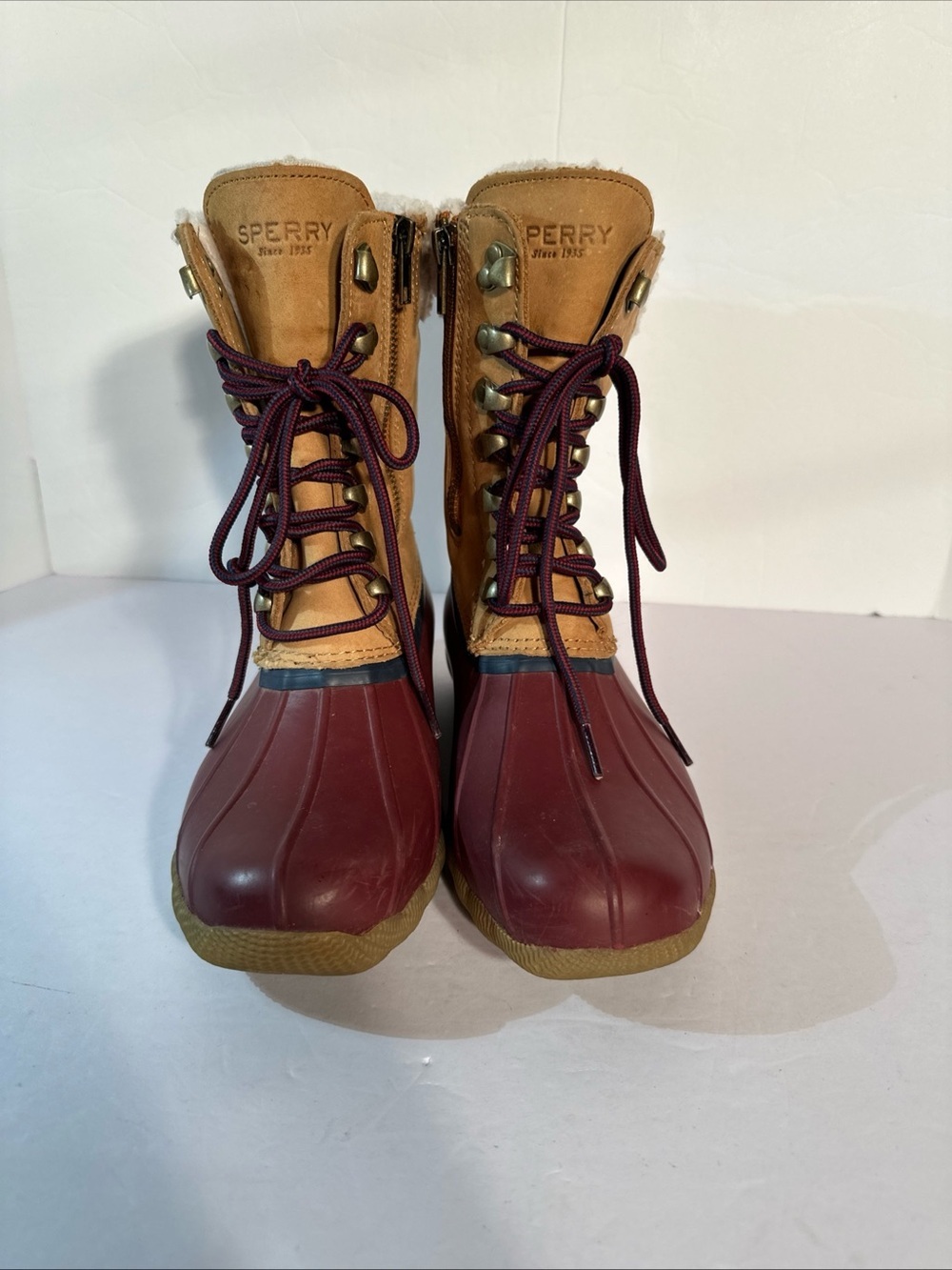 Sperry‎ Woman’s Top-Sider Saltwater Tall Leather Duck Boot Tan US 6.5 Faux Fur